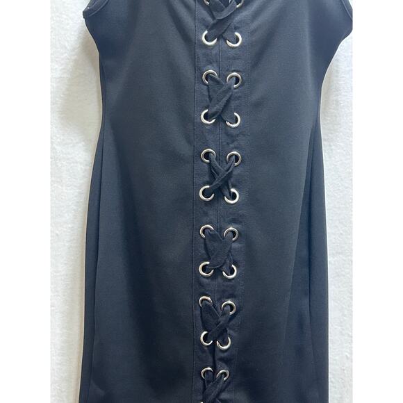 VTG Noble U 90 Blk Lace Up Bodycon Short Dress M KPOP Rave Gothic Grunge Rocker - Picture 4 of 6